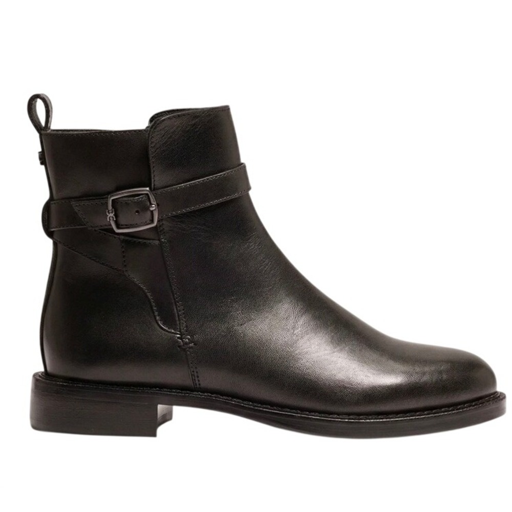 Sam Edelman Nolynn Black Leather Buckle Ankle Boots Size 6M Side Zip Booties NEW